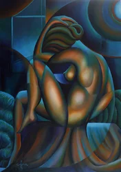 Contemplatieve, abstracte vrouw