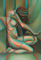 Contemplatieve kubistische vrouw