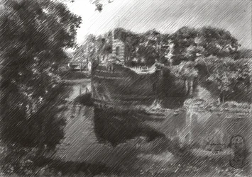 Schets van een historische rivierboot