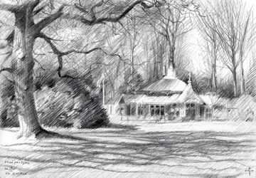 Schets van het parkpaviljoen
