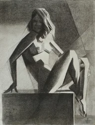 Zittend geometrisch naakt