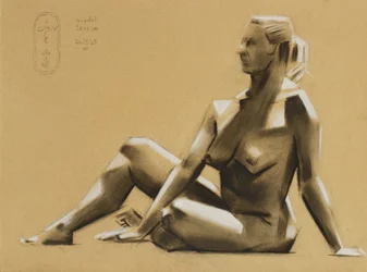 Zittend naakt – studie in houtskool