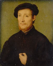 Portret van een man met zijn hand op zijn borst