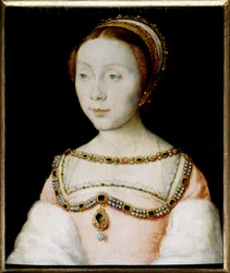 Portret van Françoise de Longwy, vrouw van admiraal Philippe Chabot, weduwe in 1543, hertrouwd in 1545 met Jacques de Peruse, heer van Ecars. Schilderij door Corneille De Lyon (Corneille de Den Haag) (1500/1510-1574). Olie op hout. Dim: 0.13 x 0.16m. Versa