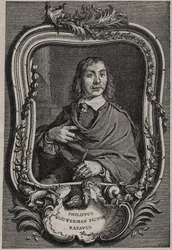 Portret van Philips Wouwerman of Philippus Wouwermans 1619-1668 Nederlandse schilder - gravure door Nicolas-Gabriel Dupuis naar Cornelis Visscher