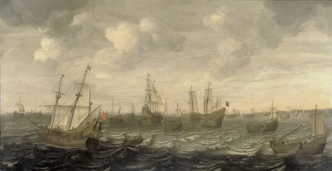 De Nederlandse haringvloot op de visgronden (olieverf op doek)