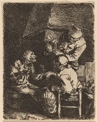 De groep bij de open haard