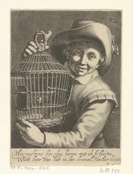 Jongen met vogelkooi