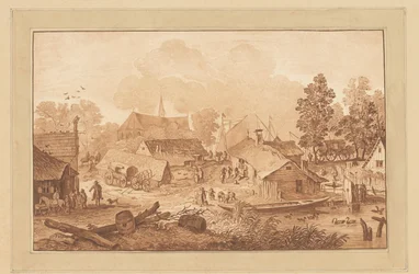 Dorpsgezicht met vijver