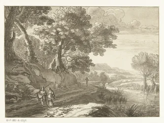 Italianiserend landschap met drie wandelaars