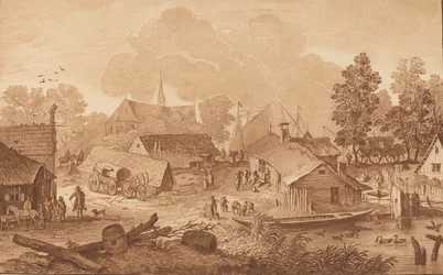 Dorp met vijver, ca. 1782