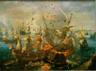 De explosie van het Spaanse admiraalsschip