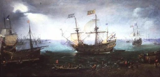 Drie-master vuurt een saluut op de Maas bij Dordrecht