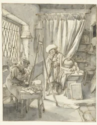 Schilder met een model in zijn atelier