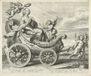Clara Isabella de Ligne-Arenberg (?) in een triomfwagen