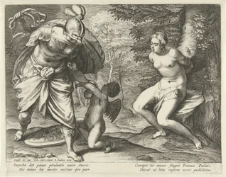 Venus aan een boom gebonden en Amor door Minerva gestraft