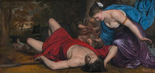 Venus en Cupido treuren om de dode Adonis.