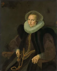 Dutch: Griete Jacobsdr van Rhijn (1585-1652). Echtgenote van Jacob Cornelisz Banjaert, genaamd van Neck Portrait of Griete Jacobsdr van Rhijn (1585-1652). Wife of Jacob Cornelisz Banjaert, called van Neck