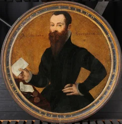 Portret van Adam Wachendorff, met een putto die bellen blaast