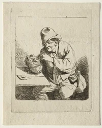 Boer die zijn pijp aansteekt, midden 1600s