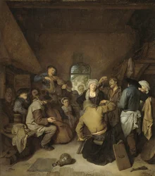 Boeren maken muziek en dansen