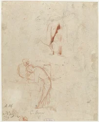 Schets van twee staande figuren en een draperiestudie