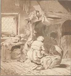 Boereninterieur met twee vrouwen