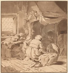 Interieur van een Boerenhuis met Twee Vrouwen