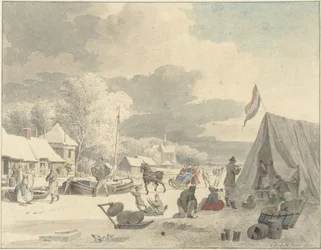 IJsvermaak op een bevroren vaart