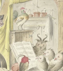 Interieur met vogelconcert