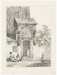 Gezicht op een kerkportaal