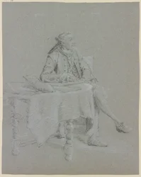 Cavalier zittend aan tafel