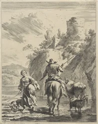 Herder en herderin bij een fort