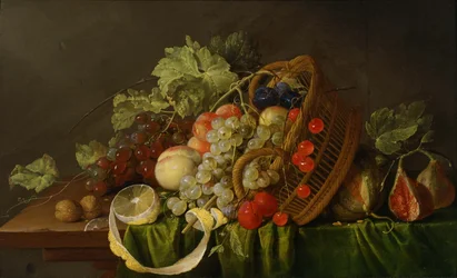 Stilleven met fruitmand.