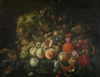 Stilleven met bloemen en vruchten, ca. 1670 (olieverf op doek)