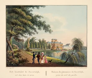 Het Lustslot te Soestdijk, uit den tuin te zien. Maison de plaisance de Soestdijk prise du côté du jardin, 1825