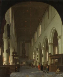 Interieur van de Oude Kerk in Delft vanaf het koor richting het portaal