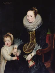Portret van een dame en haar dochter