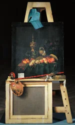 Schildersezel met fruitstuk (schilderij op doek)