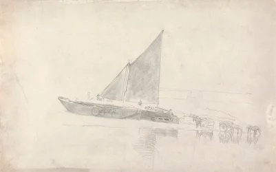 Studie van boten met paarden en karren
