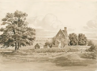 Tettenhall - Perton Hall: sepia wassing tekening, 9 aug 1820