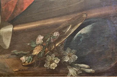 Kerk van de SS Salvatore, interieur, Altaar van de Rozenkrans, Onze-Lieve-Vrouw van de Rozenkrans, Canvas door Corrado Giaquinto (1703-1766), detail, Poggiardo, Lecce, Puglia (foto)