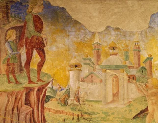 Triomf van Ceres, scène uit de maand augustus, detail (toegeschreven aan Cosimo Tura en Meester van Ercole, fresco, noordmuur, Hal van de Maanden, Palazzo Schifanoia, Ferrara, Italië, ca. 1470)