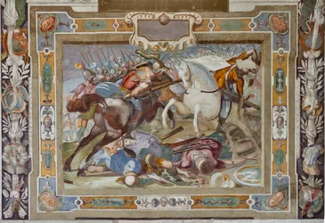 Gevechtsscène, uit de Akten van Godfried van Bouillon bij de inname van Jeruzalem, ca.1589-94 (fresco)
