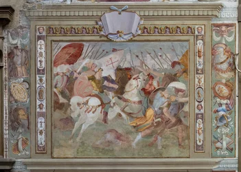Gevechtsscène, uit de Akten van Godfried van Bouillon bij de inname van Jeruzalem, ca.1589-94 (fresco)