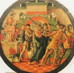 Altaarstuk van Sint Maurelio, scène veroordeling van Sint Mauritius, ca 1480