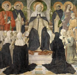 Sint Catharina van Siena als geestelijke moeder van de tweede en derde orde van Sint Dominicus, ca. 1499