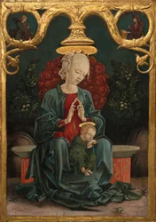 Madonna en kind in een tuin