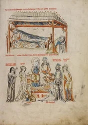 Heinrich slaapt en Hedwig bidt. Heinrich en Hedwig met hun kinderen, 1353