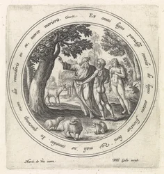 De verzoeking van Adam en Eva in het paradijs